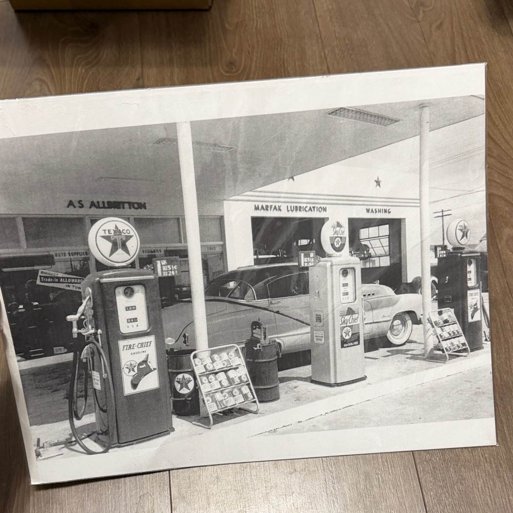 Vintage Gas Station Black and White Art Print